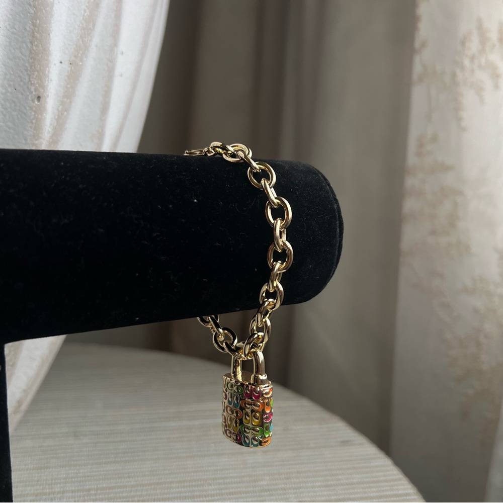 Colorful CC padlock gold bracelet